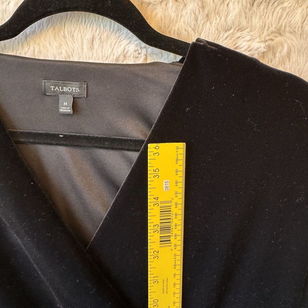 Talbots Dress Size Medium Black Velvet Faux Wrap V Neckline Holiday - Picture 5 of 9